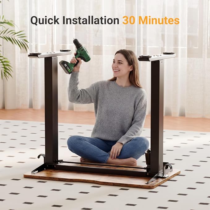 YDN Electric Standing Desk, 35x20 Inch, Rustic Brown | 3 Memory Presets, Cable Management, Adjustable Height, Sit Stand, Space-Saving, Computer Workstation, Home Office