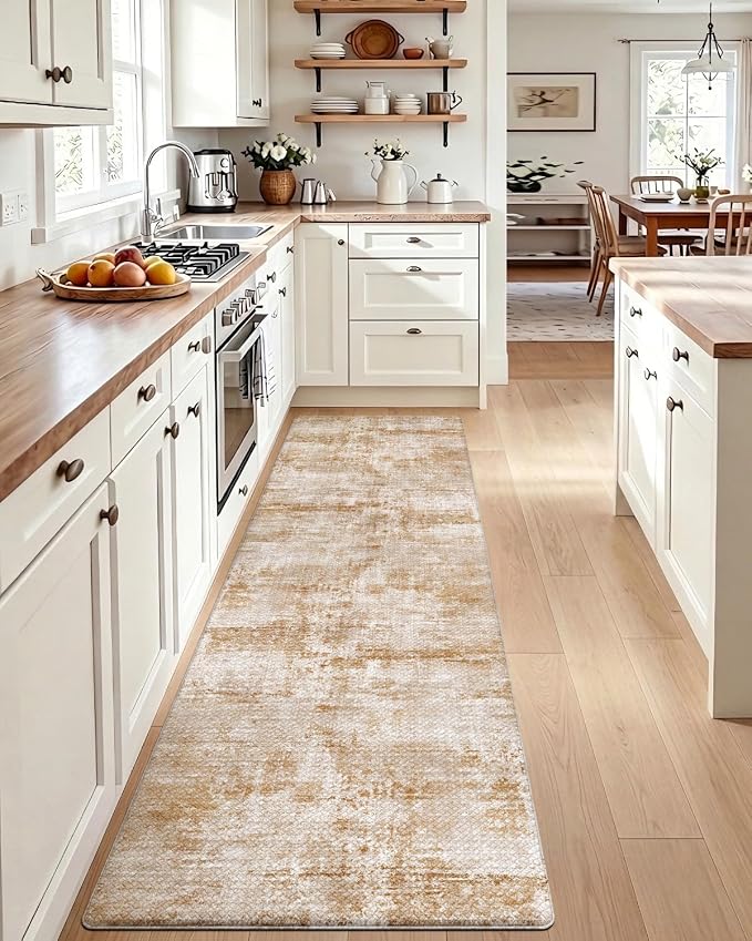 DEXI Kitchen Floor Mats Cushioned Anti Fatigue Runner, 23x107 Light Brown | Wide Standing Comfort Rug, Waterproof Oil-proof, Memory Foam Padded for Front Sink Laundry