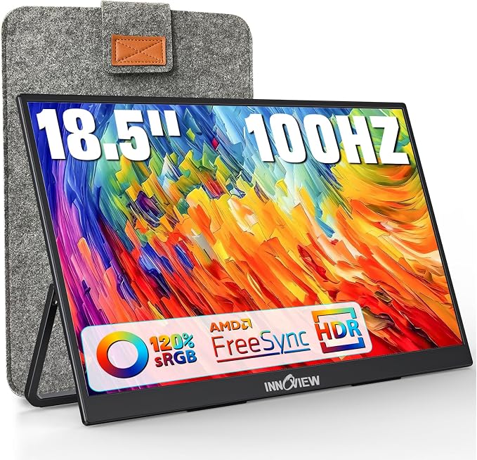 InnoView Portable Monitor 18.5 inch 100HZ 120% sRGB, 1080P FHD IPS Large Portable Monitors for Laptop USB C HDMI HDR Travel Monitor with Kickstand Mac PC Xbox PS4/5 Switch
