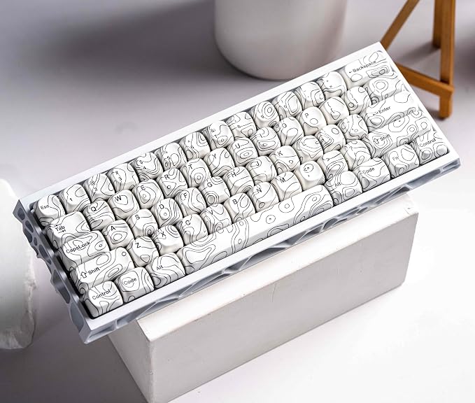dagaladoo White Topographic Keycap Set, MOA Profile PBT Key caps 60 75 100 Percent,Dye-Sub 129-key Custom Keyboard Keycap for 100% 75% 65% 60% TKL US Layout Mechanical Keyboard