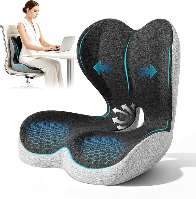 Seat Cushion for Office Chair and Car, L-Shaped Memory Foam Truck Driver Seat Cushion, Ergonomic Sciatica & Tailbone Pain Relief Cushion with Non-Slip Breathable Cover, Back Support for Office Chair