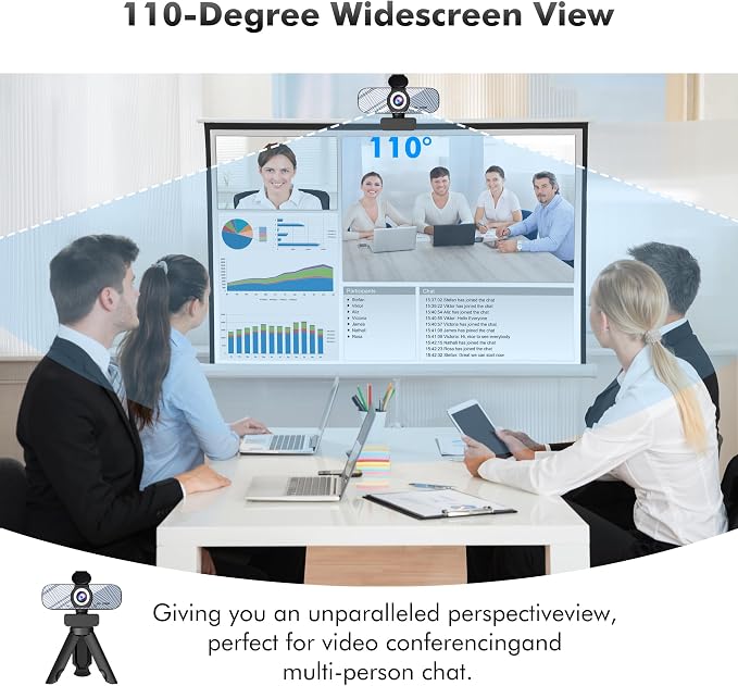 Gozvrpus USB HD Webcam with Built-in Microphone and Rotatable Tripod, 1080P Video, Wide Angle Camera, Privacy Cover, for Desktop PC or Laptop Computer（White）