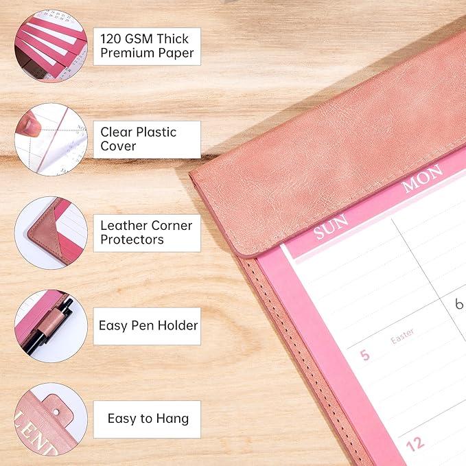 Yoment Desk Calendar 2026-2027, Jan 2026-Dec 2027, Large Desk Calendar with to-Do Lists, 24 Months Leather Desk Pad Wall Calendar with PVC Cover for Work Office School Home Women Men, 17 x 12, Pink