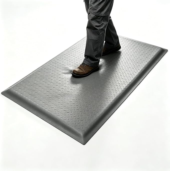 2 x 3 FT Anti Fatigue Mats Industrial 1 Inch Thick Soft Sponge Ergonomic Mat Durable Heavy Duty Diamond Plate for Standing Non Slip Industrial Grade Floor Mat for Leg & Back Pain (Gray)