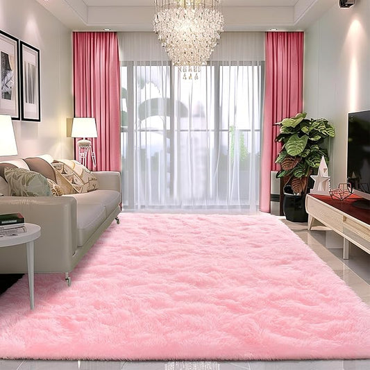 Awaytail Pink Rug 8x10 - Non Slip Fluffy Rugs for Living Room - Cute Floor Rug for Girls Room Decor- Large Fuzzy Shag Carpet - Shaggy Rugs for Living Room Washable 8x10 Area Rugs Clearance