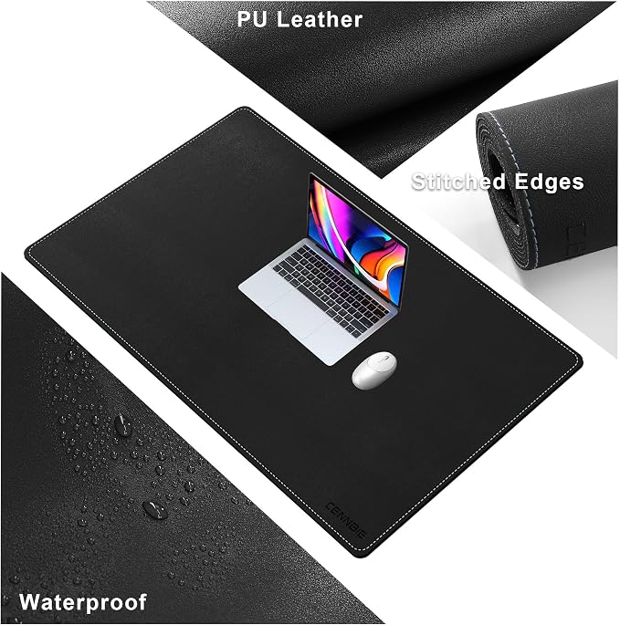 CENNBIE Leather Desk Mat Large, 43.6" x 23.6" Desk Pad Blotter Protector, Extended Non-Slip Mouse Pad, Waterproof PU Leather Large Mouse pad for Desk Office and Home (Black)
