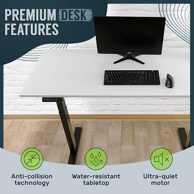TechOrbits Electric Standing Desk Frame 60 x 24 Inch Tabletop - Motorized Workstation Two Leg Stand Up Desk with Memory Settings and Telescopic Sit Stand Height Adjustment (Black Frame/Wood BrownTop)