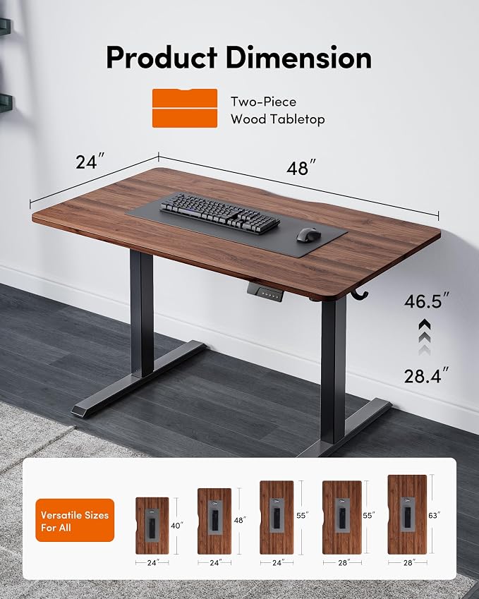 FEZIBO Electric Standing Desk Adjustable Height, 48 x 24 Inch Sit and Stand Desk, Home Office Desk, Ergonomic Workstation Computer Desk, Black Walnut