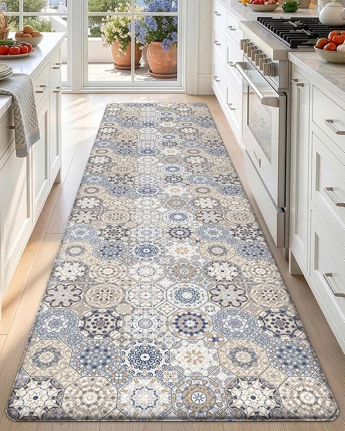 DEXI Anti Fatigue Kitchen Mats for Floor, 23x86, Cushioned Standing Padded Mat Waterproof, Comfort Runner Rug for Laundry Room Office, Light Blue