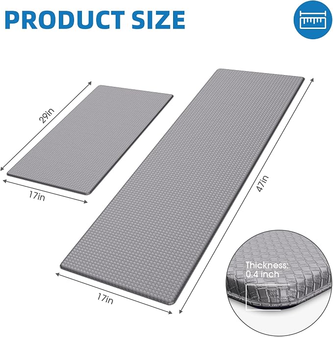 Kitchen Mats for Floor, [2PCS] Anti-Fatigue Kitchen Rugs, Grey | Cushioned Comfort,Non-Slip Backing,Waterproof Surface,Soft Underfoot,Easy Clean,Kitchen Sink,Laundry Room,Standing Desk