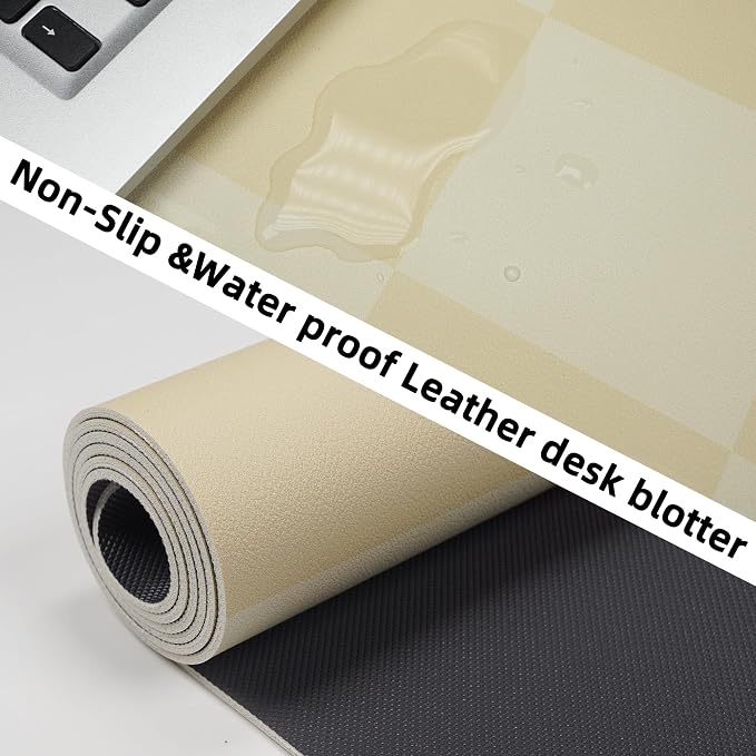 AFIING Leather Desk Mat, 31.5"x12", White Grey | Waterproof PU Leather, Non-Slip Mouse Pad, Aesthetic Desk Decor, For Home Office & Study