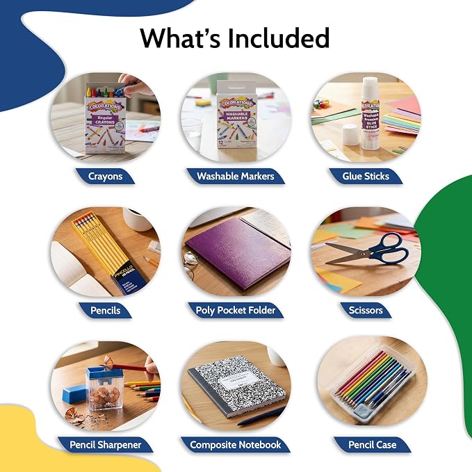 EPI Essentials Back to School Supplies for Kids – 74 Items in Kit – Kindergarten to 5th Grade School Supply Packs – Wide-Ruled Bundle with Composition Notebooks – Suitable for Homeschooling
