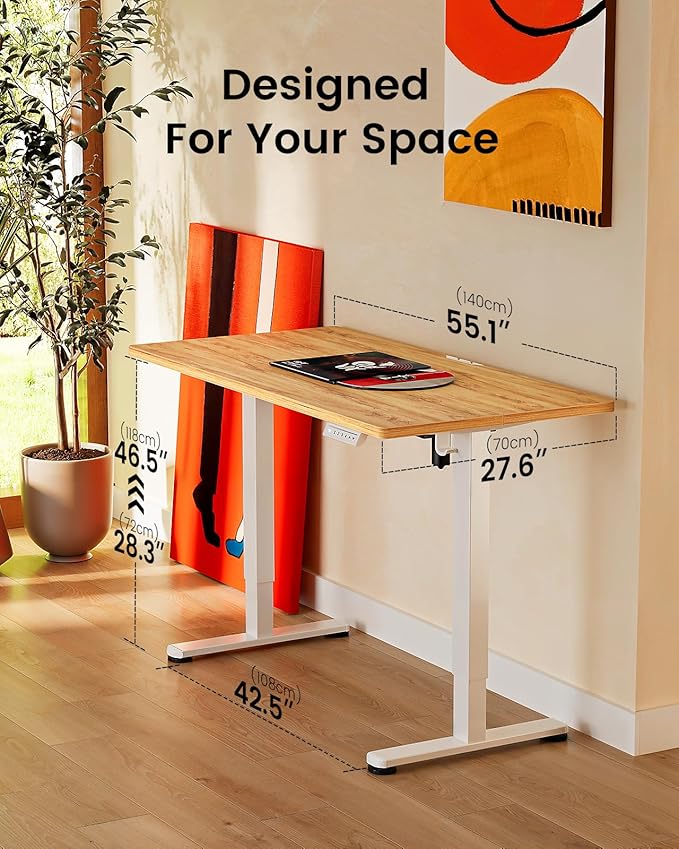ErGear Height Adjustable Electric Standing Desk, 55 x 28 Inches Sit Stand up Desk, Memory Computer Home Office Desk, Light Vintage Brown