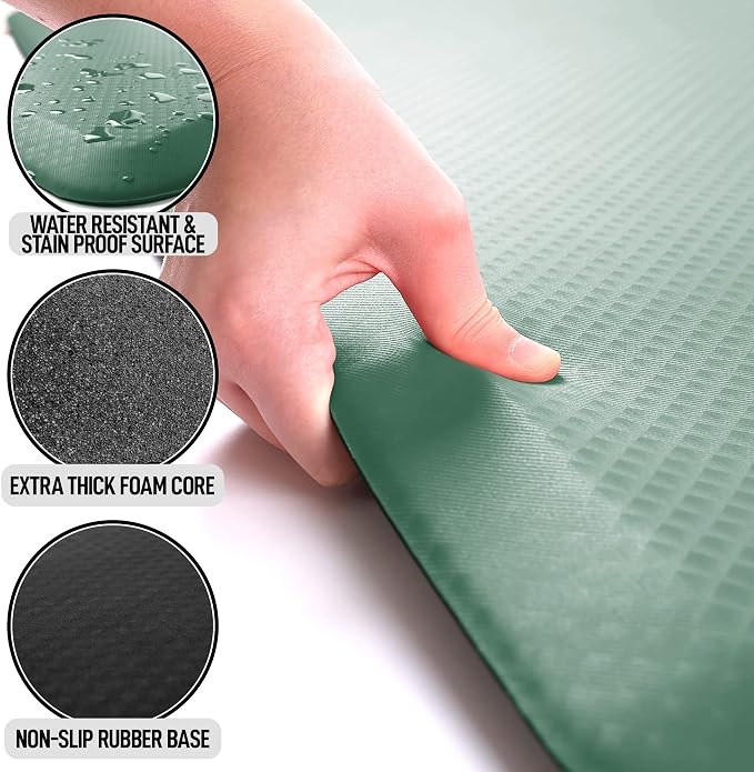 Zulay Home Large 20 x 39 Inch Anti Fatigue Floor Mat - 3/4 Inch Thick Cushioned Kitchen Mats for Standing - Comfortable Padded Floor Mats for Standing Work Desk - Memory Foam Kitchen Mat - Green