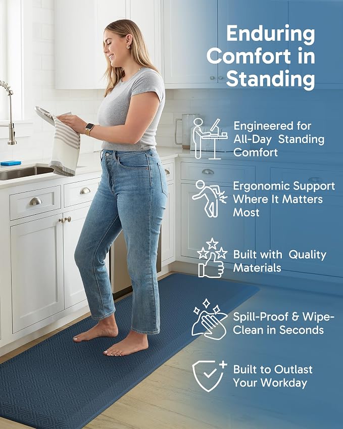 Ophanie Kitchen Mats for Floor,3/4 inch Thick,20x70 Anti Fatigue Cushioned Mat with 99+ Pairs of Anti-Slip Bottom Ridges,Kitchen Rugs,Waterproof,Comfort Ergonomic Standing Mat for Office,Home,Sink