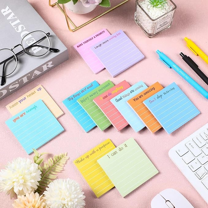 Yinder 24 Pcs Inspirational Sticky Notes Thank You Gift Motivational Sticky Note Pad Employee Appreciation Gift Bulk for Staff Coworker Teacher Nurse Office Groups 3 x 3'' (Inspirational,Light Color)
