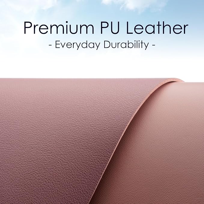 Leather Desk Pad Protector, Waterproof Mouse Pad, PU Desk Mat, Office Desk Cover, Desk Writing Mat for Office/Home/Work/Cubicle (Purple/Pink) 9x8 in