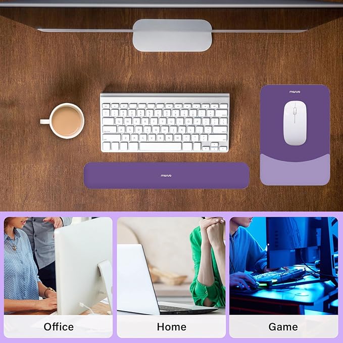 MOSISO Wrist Rest Support for Mouse Pad&Keyboard Set, Rectangular Ergonomic Mousepad Non-Slip Base Home/Office Pain Relief&Easy Typing Pad with Neoprene Cloth&Raised Silicone Lining, Imperial Purple