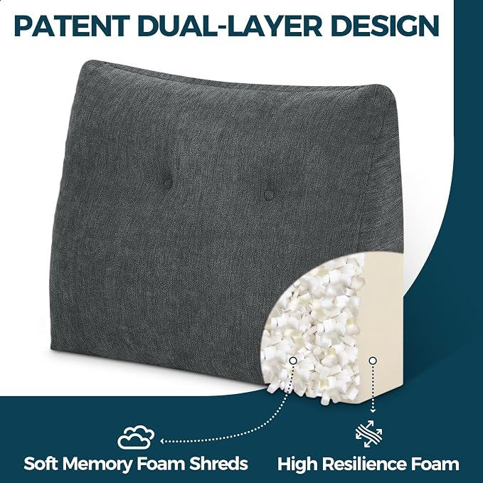 Back Support Pillow for Recliner Soft Dual Layer Lumbar Support Pillow with Memory Foam Shreds Ergonomic Orthopedic Couch Back Cushions for Elderly Lower Back Pain Relief Dark Grey
