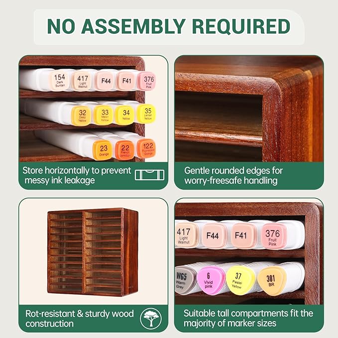 walowalo Acacia Wood Marker Organizer with 22 Compartments Holds 176 Markers, Alcohol Marker Storage Desk Organizer Pen Holder for Office Home Classroom Artists Kids Birthday Gift