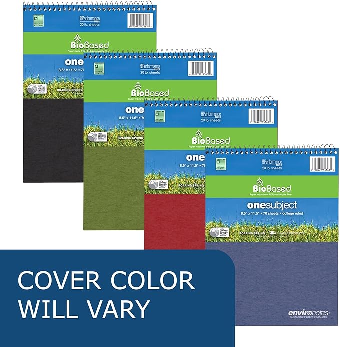 Roaring Spring Environotes College Ruled 1 Subject Recycled Spiral Notebook, Assorted Earthtone Covers,8.5" x 11.5" 70 Sheets (Pack of 1)