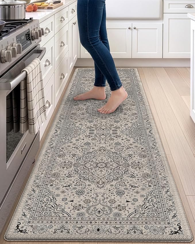 DEXI Kitchen Mats for Floor Cushioned, 23x86 Wide Runner Rug Non Slip, Waterproof Soft Comfort Standing Padded Anti Fatigue Decorative, Brown and Grey