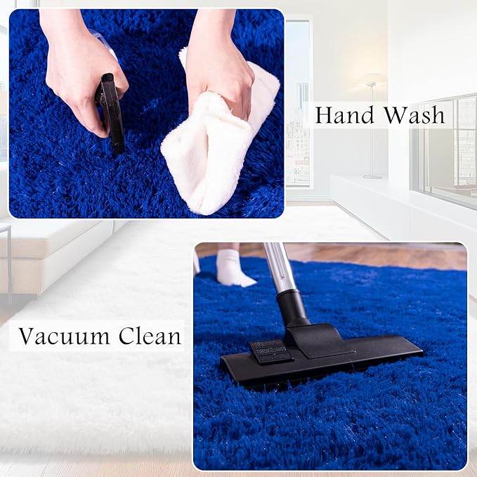 5x7 Area Rugs for Living Room, Blue Fluffy Shaggy Rug Soft Carpets, Rugs for Bedroom Nursery Kids Room Dorm Home Decor Aesthetic, Navy Blue