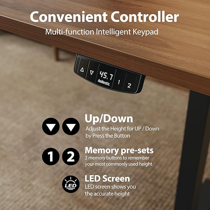 Agilestic Electric Standing Desk, 71 x 31.5 Inches Height Adjustable Desk, Sit Stand up for Work Office Home, Ergonomic Rising Computer Table with Memory Preset, Dark Walnut