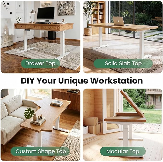 SIAGO Dual Motor Standing Desk Frame for Tops up to 75" - White Frame Only | 280 lbs Capacity Adjustable Workstation Legs with 3 Memory Presets, Power Strip and Cable Management Tray