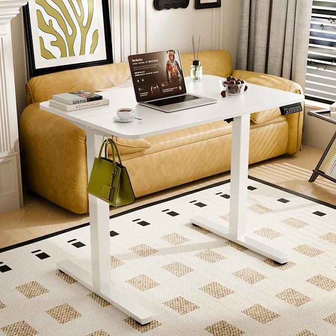 Small Standing Desk,35"x24" Height Adjustable Sit-Stand Home Office,White | Electric Adjustable Standing Desk, Sit to Stand Computer Office Desk with Splice Board, Memory Preset, Lifts 28.7''-46.5"