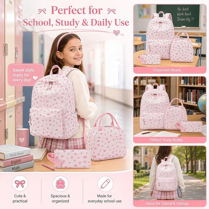 Bluboon School Backpack Set Girls Womens Laptop Bookbag Casual Daypack Fits 15 inch Laptop with Lunch Tote Bag and Pencil Bag