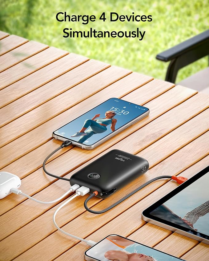 VIYISI Portable Charger 20000mAh 30W Fast Charging, Power Bank with Built-in USB C & Lighting Cables, LED Display Battery Pack Compatible with iPhone 17 16 15 14 Pro Max, iPad, Samsung Galaxy, Travel