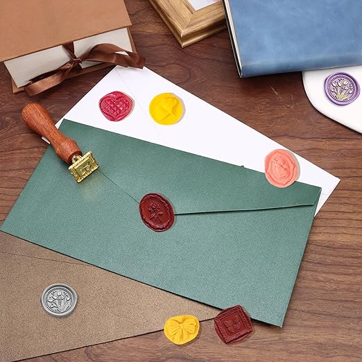 Draupnir Wax Seal Stamp Kit, 21pcs Vintage Classic Sealing Wax Stamp Heads with Wooden Handle, Gold, Ideal for Wedding, Party Invitations, Gift Wrapping