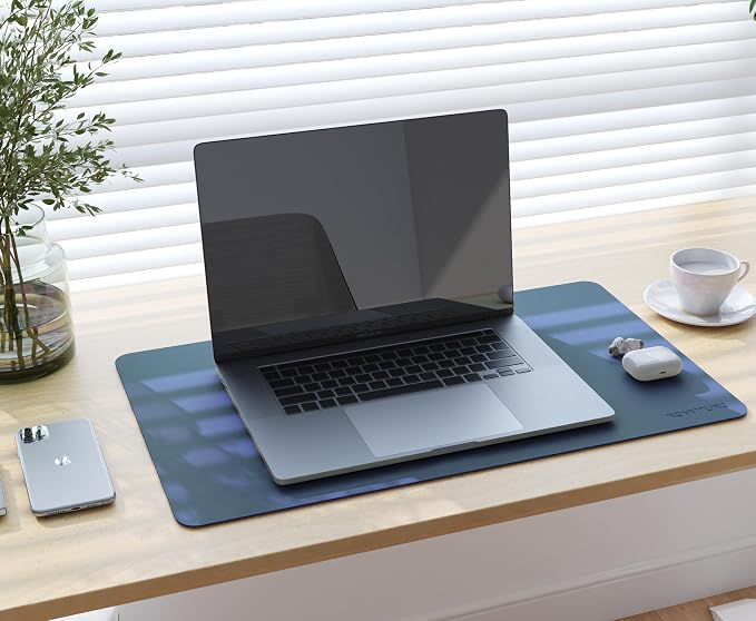 RENMTURE Double-Sided Two-Tone Faux Leather Desk mat Desktop Organization and Accessories Home and Office Large Mouse pad Game and Work (Blue/Green, 23.6" x 13.7")