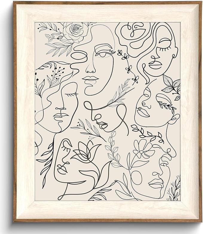 Uniro Framed Canvas Wall Art, Minimalist Abstract Women Face Line Art Print Neutral Wall Dec or, Mid Century Wall Art, Boho Wall Decor Aesthetic Poster Painting for Gallery Living Room Bathroom Bedroom W.all Decor, Neutral Beige Boho Room D.ecor - 10x1...