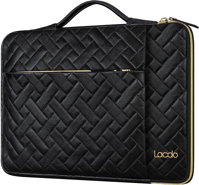 Lacdo 360° Protective Laptop Sleeve Case for 16 inch MacBook Pro M5 Pro/Max A3428 A3429 (2026), M4/M3/M2/M1 A3403 A3186 A2991 A2780 A2485 A2141, 15 inch Surface Laptop 7 Computer Bag, Elegant Black