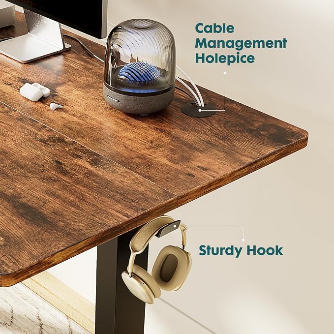 Sweetcrispy Electric Standing Desk Adjustable Height, 63x24 Inch Sit Stand Up Home Office Desks Memory Computer Workstation PC Work Table with Preset Splice Wood Board Metal Frame, Rustic