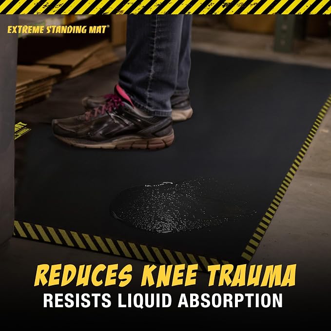 3’ x 7’ Black 1” Thick | Anti Fatigue Mats for Standing | Industrial Antifatigue Mat with Safety Stripes | Anti Fatigue Mat for Work & Workplace