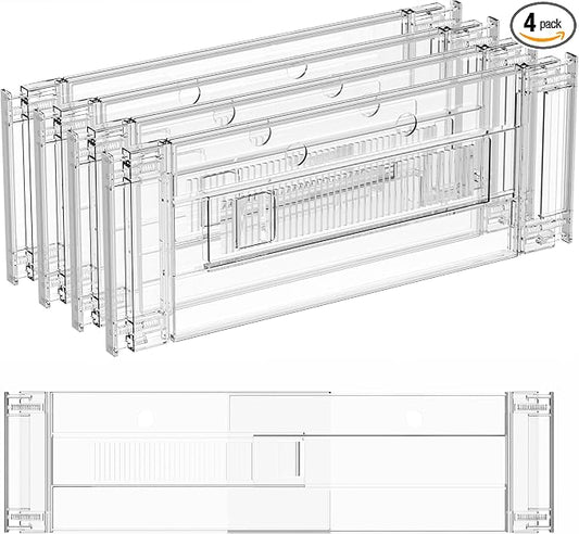4 Pack Clear Acrylic Drawer Divider 6 Inch High,Expandable from 14-20'',Adjustable Dresser Drawer Dividers for Baby Clothing,Underwear and Sock,Separators,Deep Drawer Separators for Kitchen