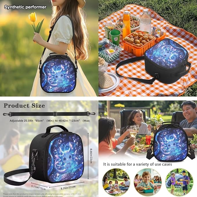 Blue Axolotl School Backpack for Girls, 4PCS Cartoon Bookbag Set with Insulated Lunch Bag & Pencil Case, 17 Inch Elementary Backpack for Kids Ages 6-8 1st 2nd 3rd Grade