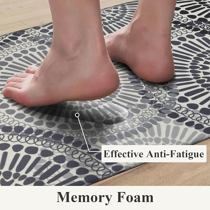 HEBE Anti Fatigue Kitchen Rugs Set of 2, Cushioned Kitchen Mats for Floor | Non Slip Washable Kitchen Runner Rug Set, Floral Stain Resistant Waterproof Comfort Mat Carpet for Sink, Standing Desk