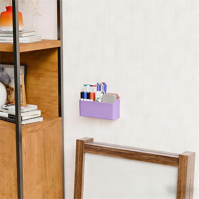 Yieach Magnetic Dry Erase Marker Holder for Whiteboard,Expo,Refrigerator,Fridge,Non Slip Magnet Pencil Holder,Wall Mounted Acrlic Pen Holder with Adhesive,Classroom,Locker Magnetic Organizer,Purple