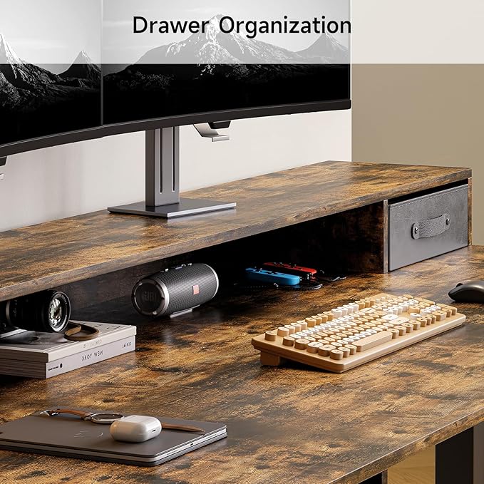 ONBRILL Standing Desk with Drawers, 55x24 Inch Electric Stand Up Desk with 3 Drawers and Open Storage Shelf, Adjustable Height 28-46 Inches for Home and Computer Workstation, Rustic Brown