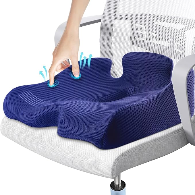Benazcap X Large Memory Seat Cushion, Sciatica Pain Relief, Blue | Ergonomic design, Office Chair, Memory Foam Firm for Car, Wheelchair, Gaming Chair and Desk Chair