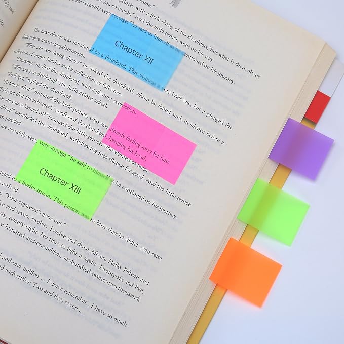 Pangda 560 Sheets Sticky Index Tabs Transparent Sticky Page Markers Flags Index Tabs Notes Tab Stickers Writable Labels Text Highlighter Strips, 20 x 45 mm, 4 Sets, 7 Colors