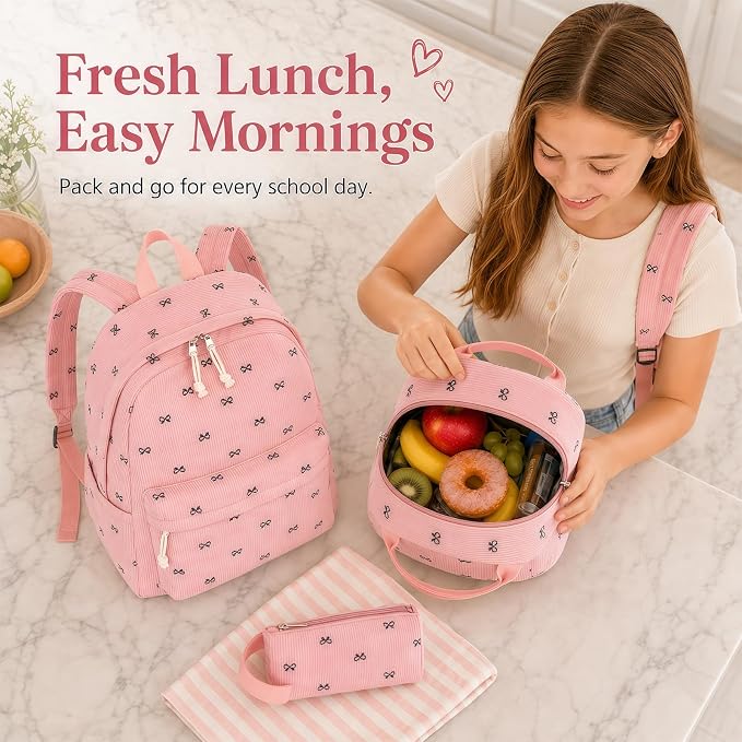 LEDAOU Backpack for Girls School Bag Kids Bookbag Teen Backpack Set Daypack with Lunch Bag and Pencil Case | Kids