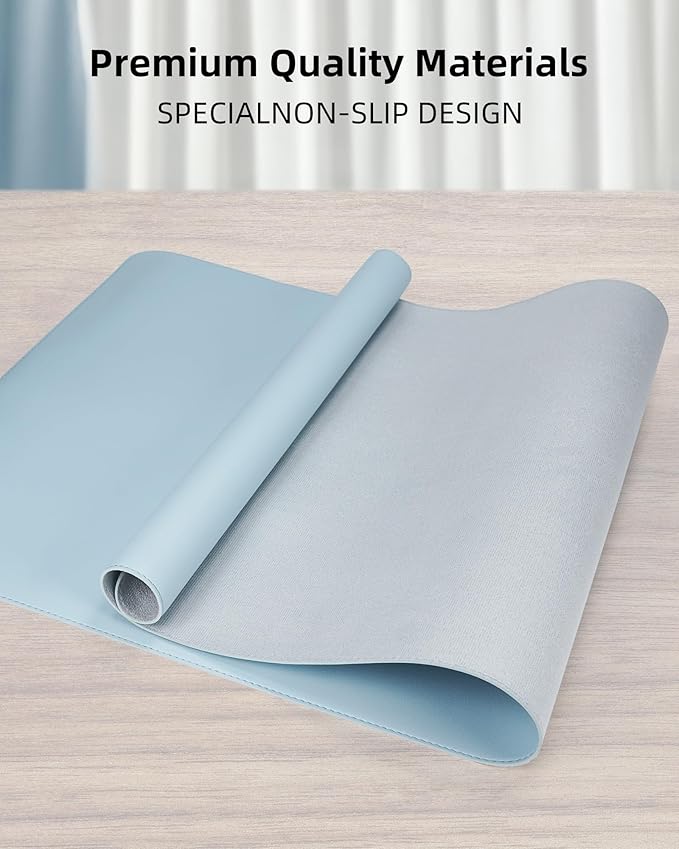 PU Leather Desk Mat Protector - 36"x17" Large Non-Slip Office Desk Pad, Waterproof Keyboard & Mouse Pad, Premium Workstation Cover for Home & Office (Light Blue)