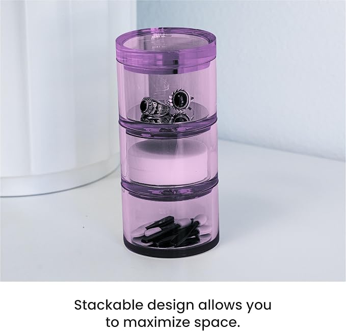 3-Tier Stackable Acrylic Holder, Purple with Silver Base | Stylish desk organizer and storage for office or home, Transparent round design, Functional and elegant desk accessories