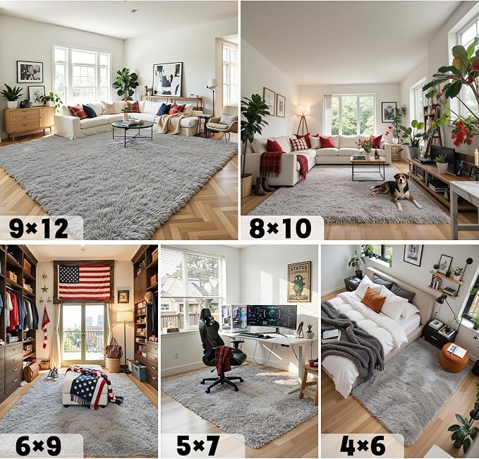 Rugs for Living Room 6x9, Alfombras para Salas Shag Large Plush Soft Area Rug, Shaggy Carpets for Bedroom, Home Decor Aesthetic(Light Grey, 6x9 Feet)