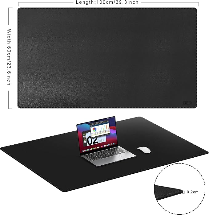 Cacoy 40" x 24" Large Desk Mat, PU Leather Desk Matt for Desktop, Leather Desk Pad Blotter, Computer Keyboard Mouse Mat, Waterproof Desk Protector Mat, Extended Large Mousepad for Office & Home, Black